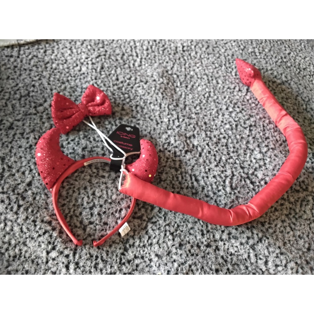 Icing by Claire's Red Devil Horns Headband and Tail Costume Accessory Set NWT